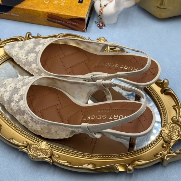 🆕 KURT GEIGER LONDON 🧿 NWOB Belgravia Floral Mesh Sling Back Heel, Cream Sz 7 - Picture 9 of 15